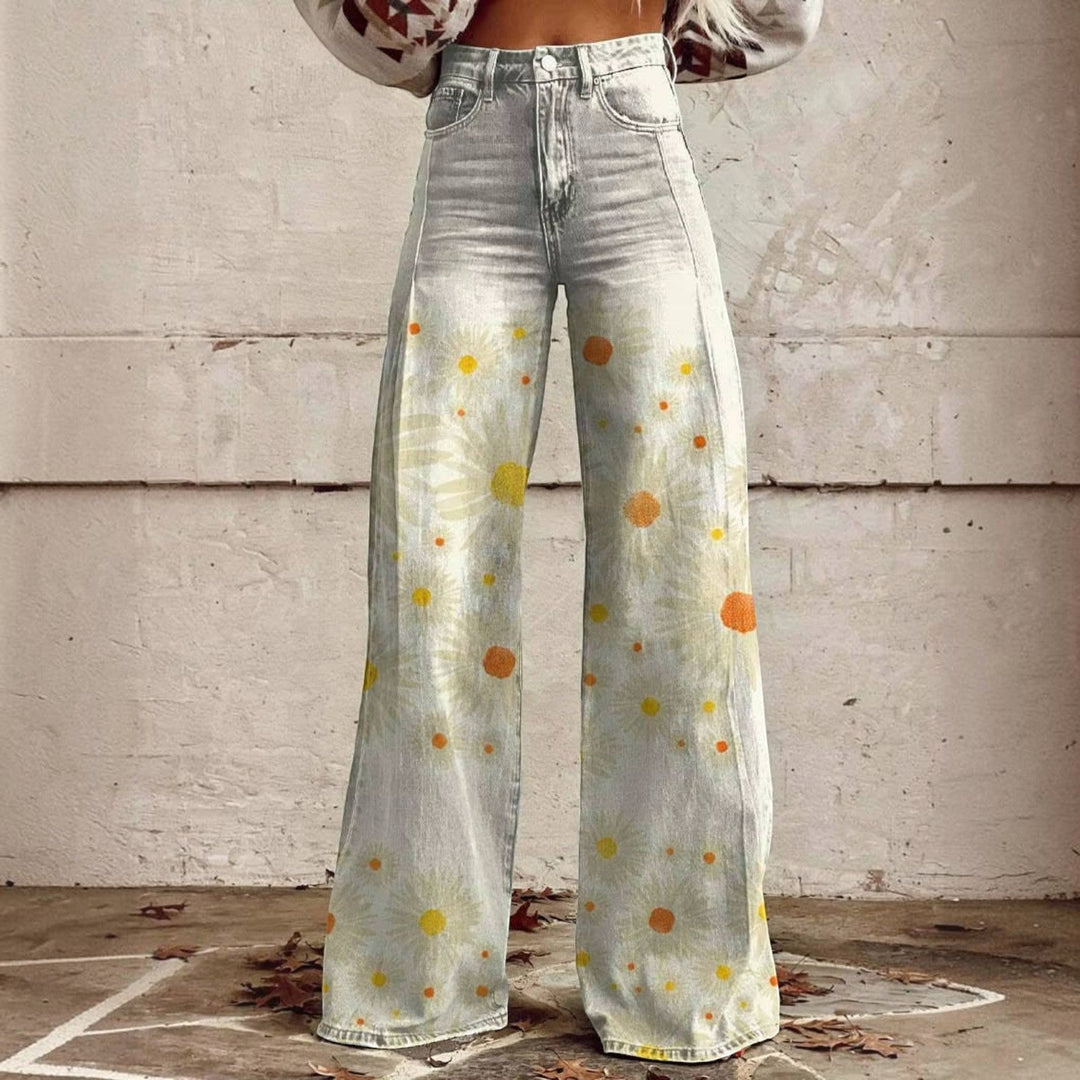 Close-up shot of the soft stretch fabric and vibrant floral design
