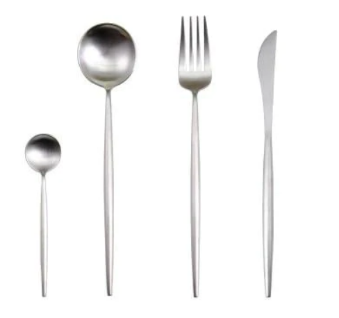 Stainless steel kitchen dining tableware set with shiny coating