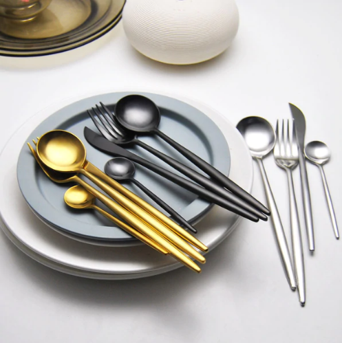 Premium kitchen cutlery set with ergonomic handles and gold shine
