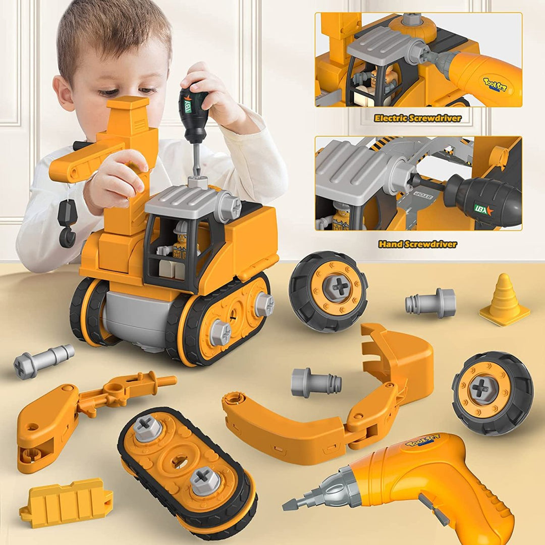 Kids construction toy digger set with interactive tools for building play