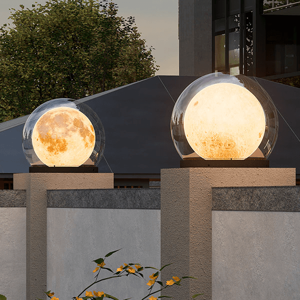 Weatherproof exterior decor patio lighting featuring a glowing crescent design