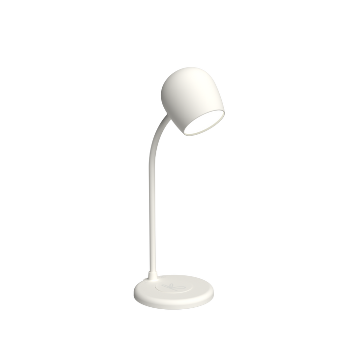 Overhead view of the LED desk lamp illuminating a laptop and notebook