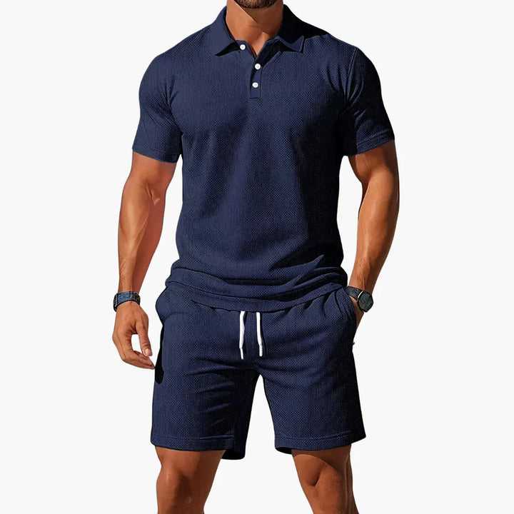 Full length view of a two piece menswear summer outfit