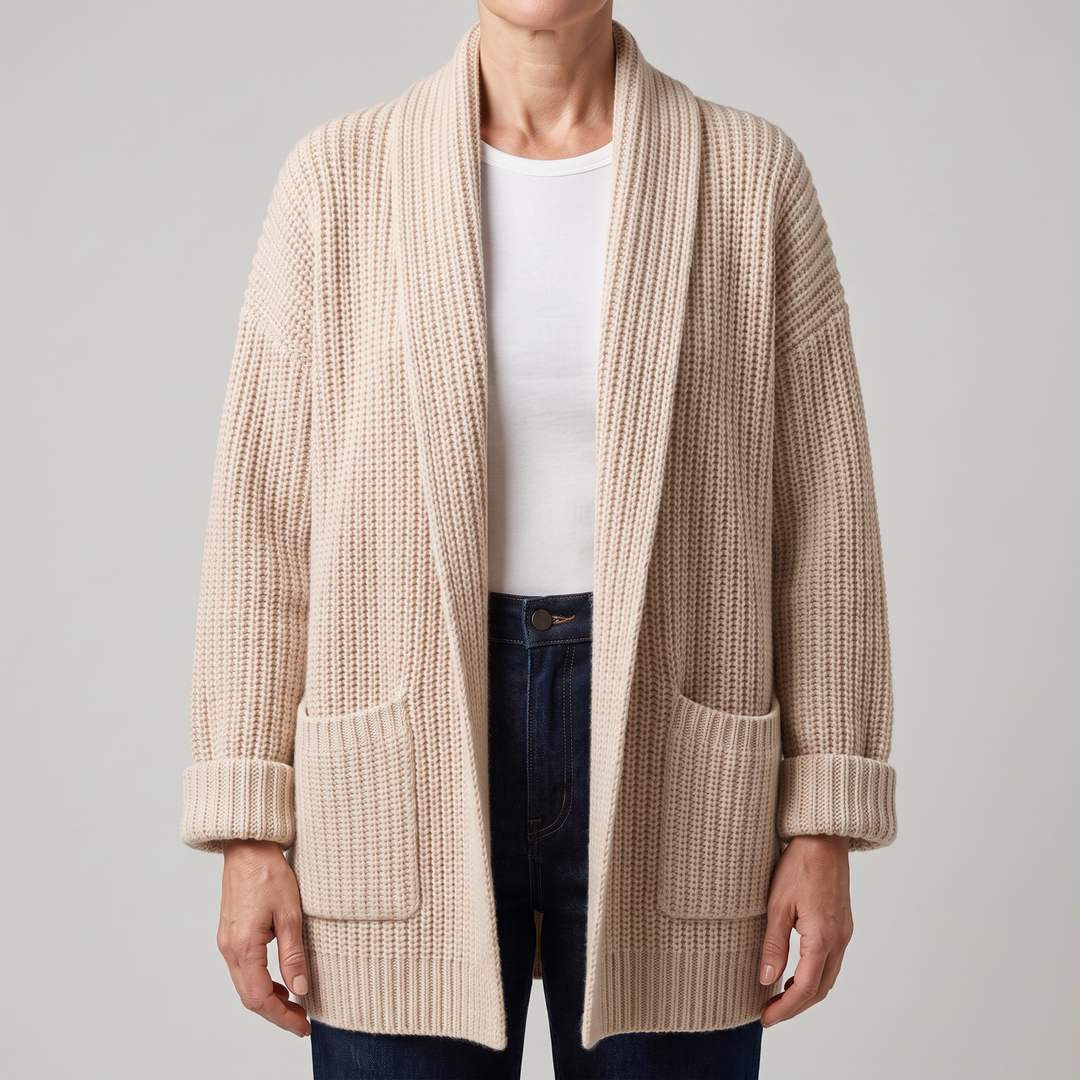 Women's relaxed open-front knit cardigan in a versatile neutral shade