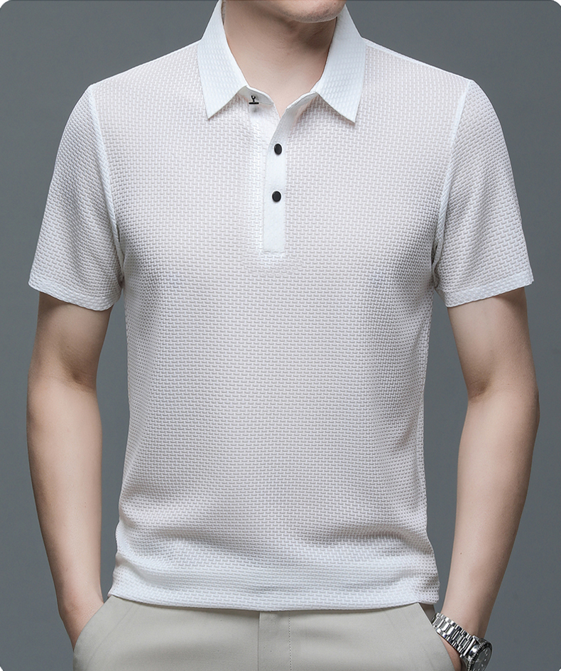 Full view of men's summer style breathable polo shirt