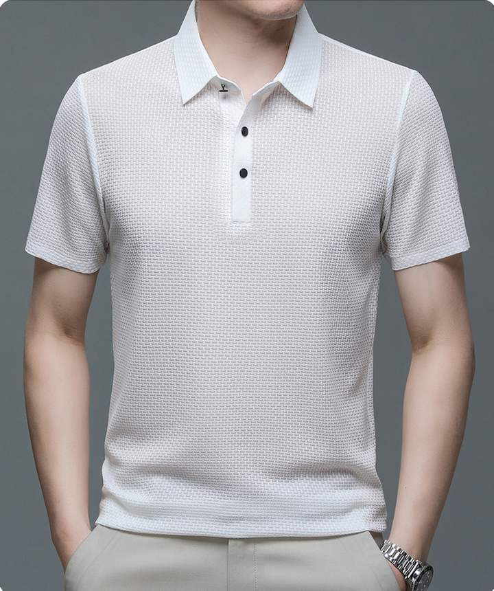 Full view of men's summer style breathable polo shirt