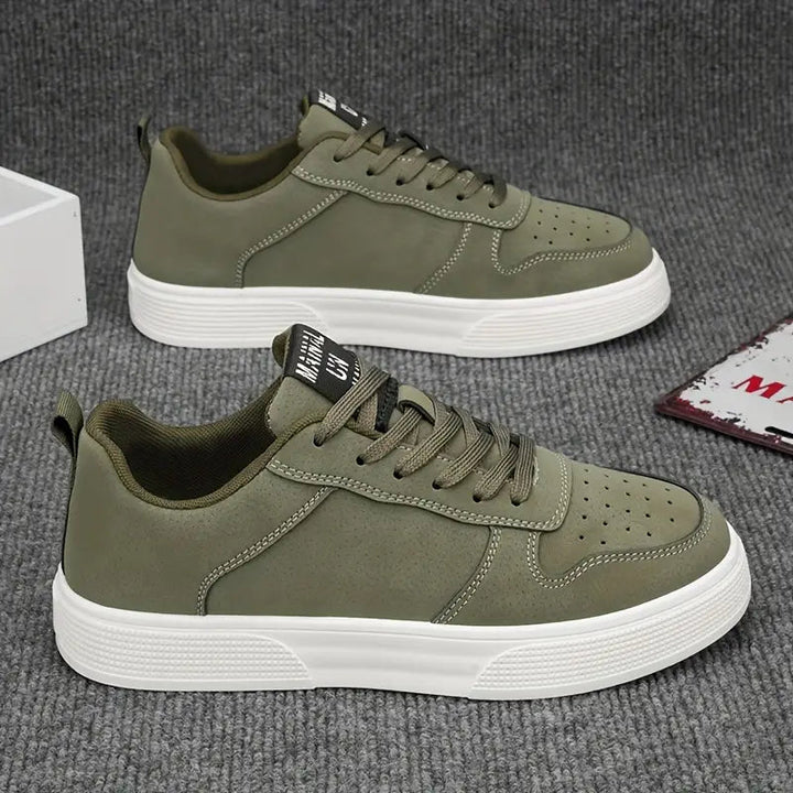 Men's comfortable walking shoes in olive green, side profile