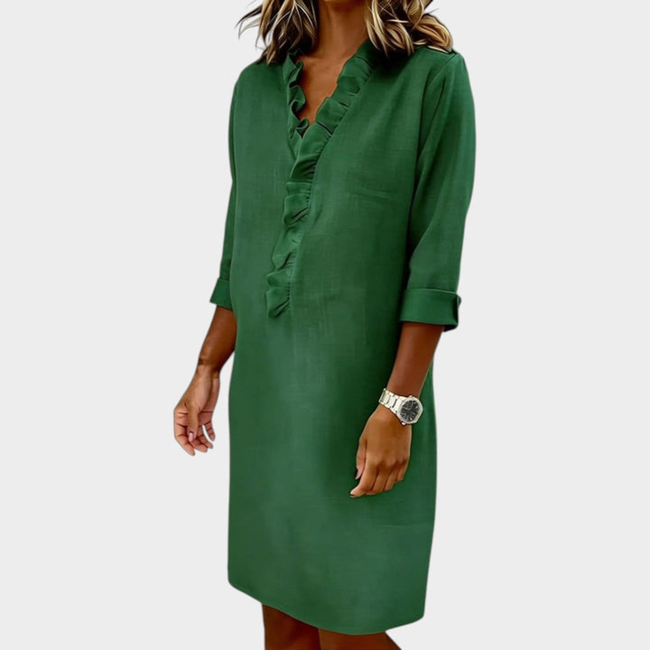 Womens V-neck casual dress with long sleeves and tiered ruffle hem