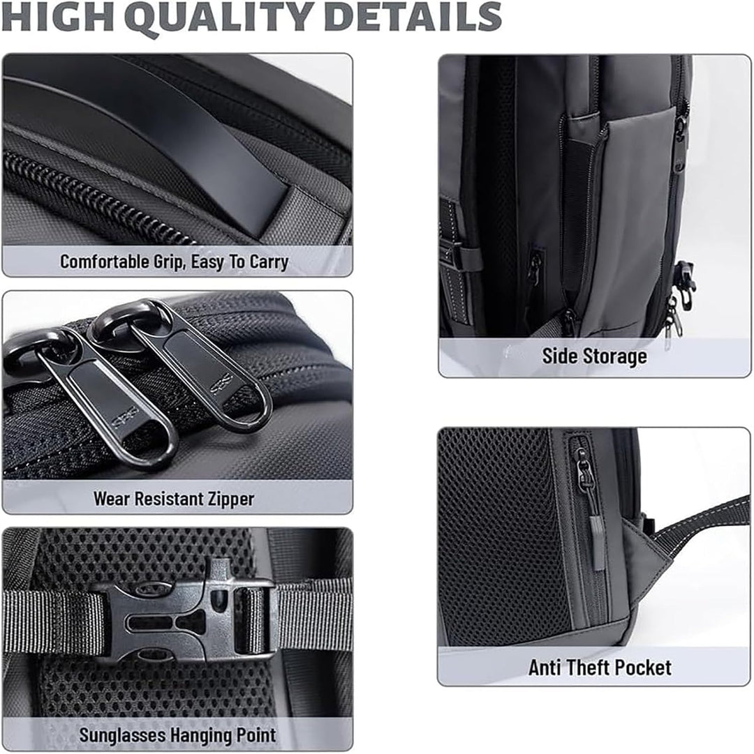 Compression travel bag showing the integrated luggage strap for easy trolley attachment