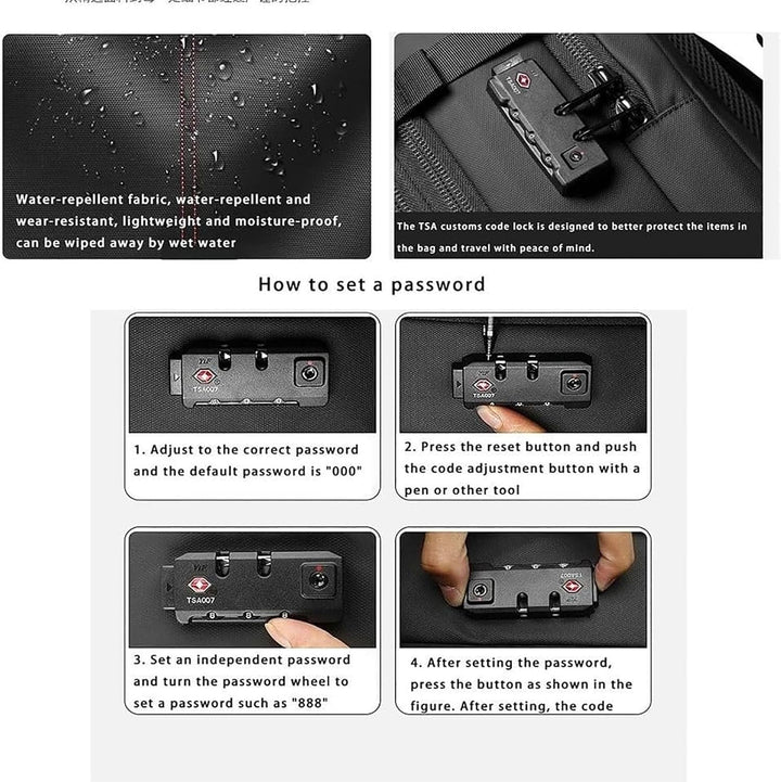 Water-repellent travel bag featuring the dedicated wet compartment for toiletries and gear