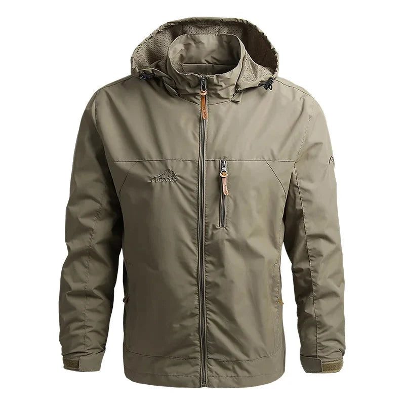Men's lightweight waterproof windbreaker jacket in army green front view