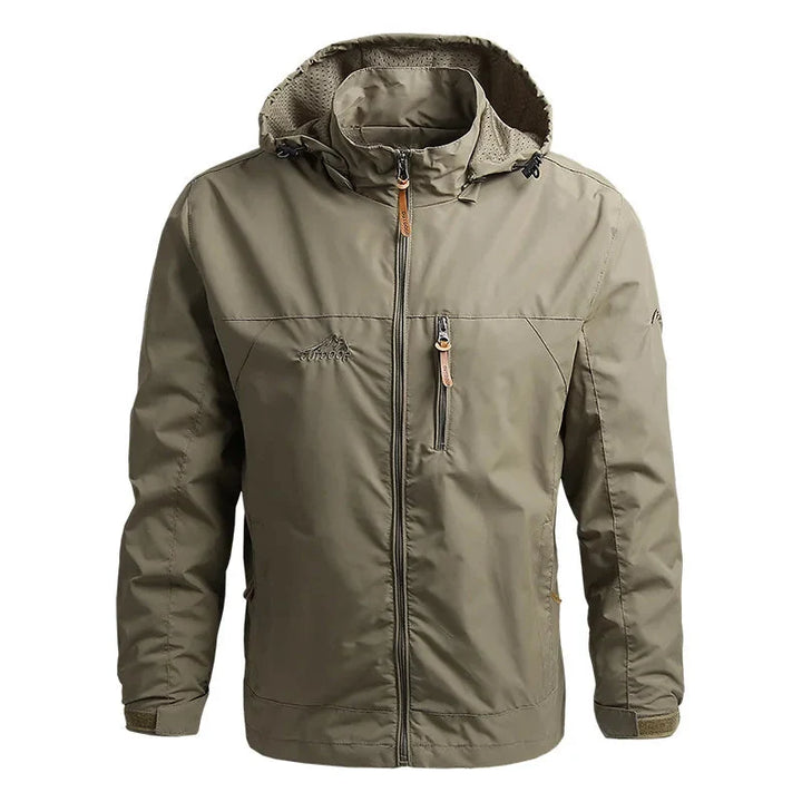 Men's lightweight waterproof windbreaker jacket in army green front view