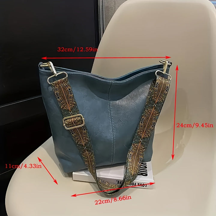 Women's oversized retro geometric shoulder bag in casual daily wear setting