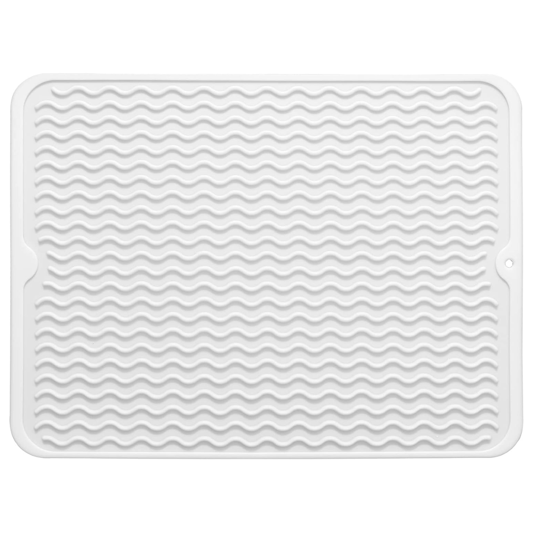 White silicone drying mat for kitchen counter protection
