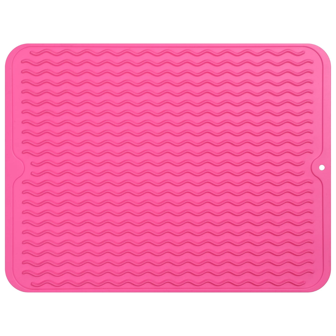 Pink heat-resistant silicone kitchen drying mat for countertops