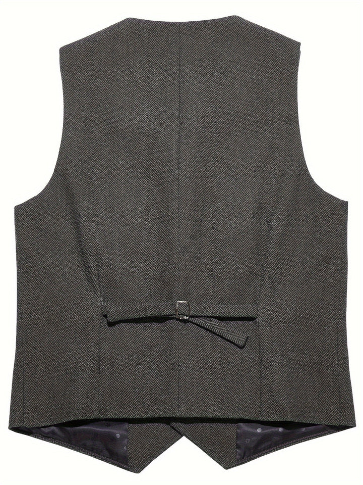 Close-up of buttons and fabric texture on a men's tailored waistcoat