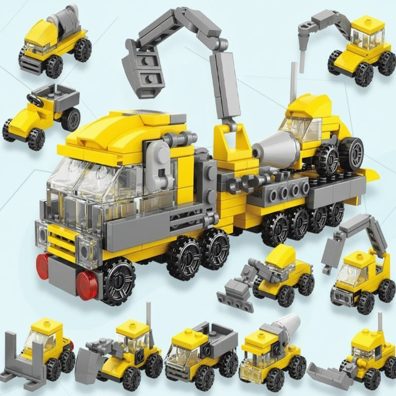 Colorful plastic building blocks in a hobby kit for kids educational construction play