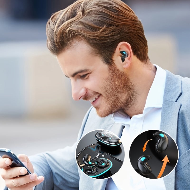 Model wearing wireless headphones demonstrating secure and snug fit