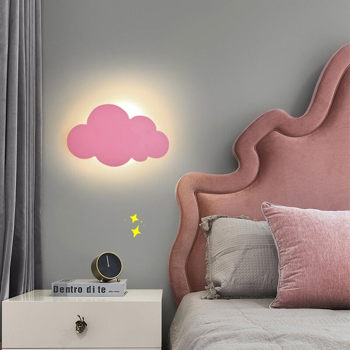 Detailed view of the warm LED lighting emitted from the modern cloud wall lamp