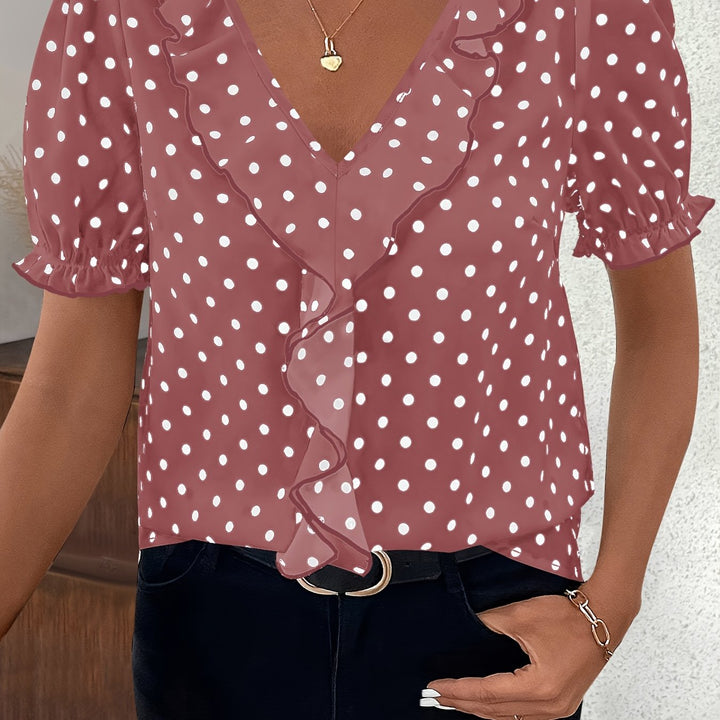 Polka dot top styled for a trendy summer ensemble