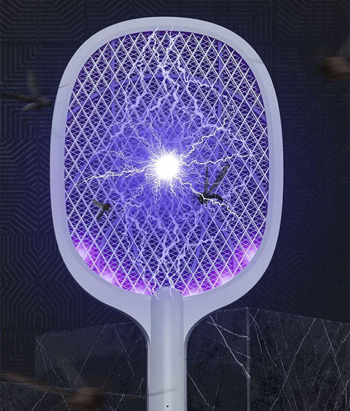 Close-up of the electric bug zapper grid discharging high voltage against insects