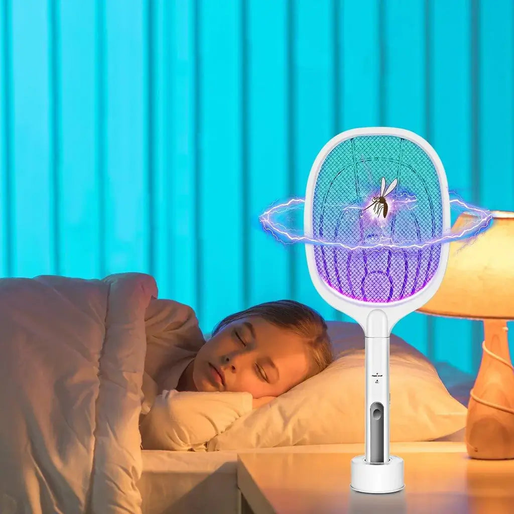 Close up of the LED bug zapper light feature on the mosquito swatter for night time use