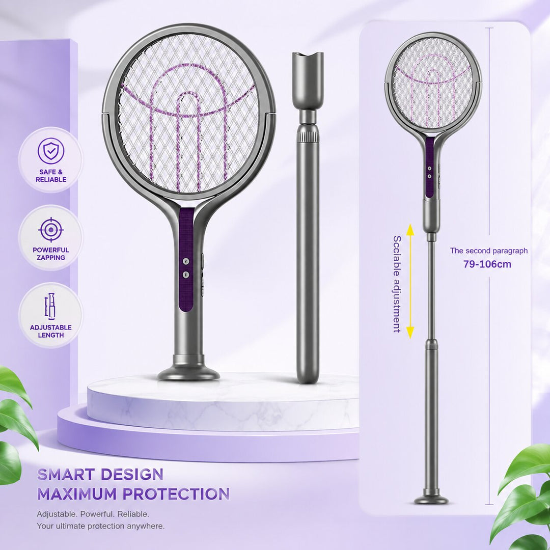 Rechargeable electric mosquito swatter racket with USB C charging port