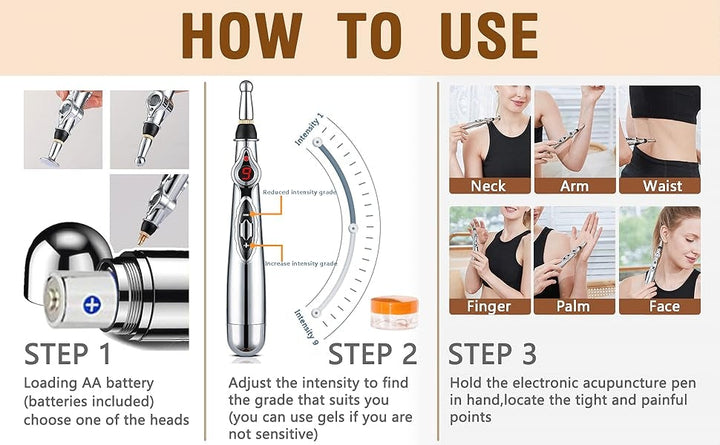 Electronic acupuncture pen for pain relief and muscle relaxation