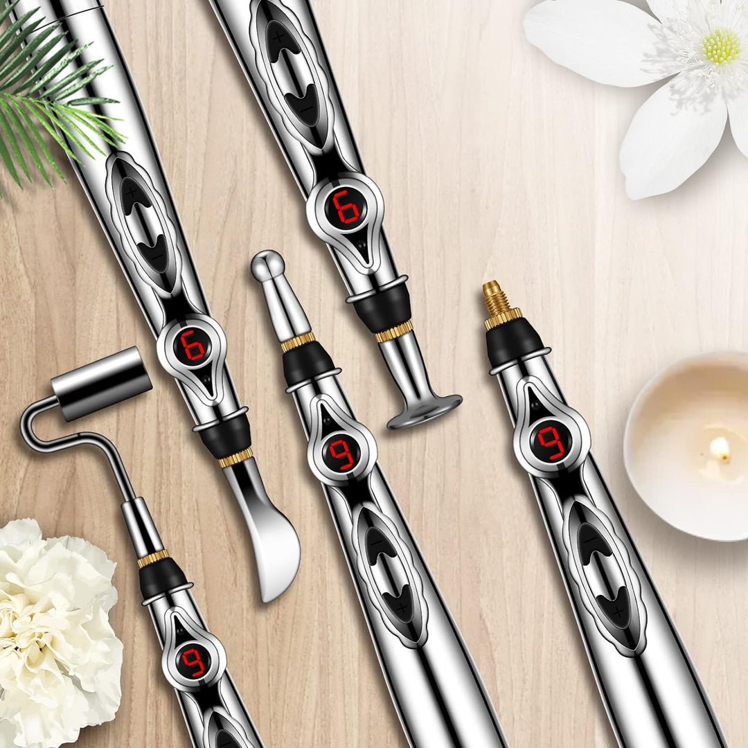 Meridian energy massage pen showing pulse therapy features