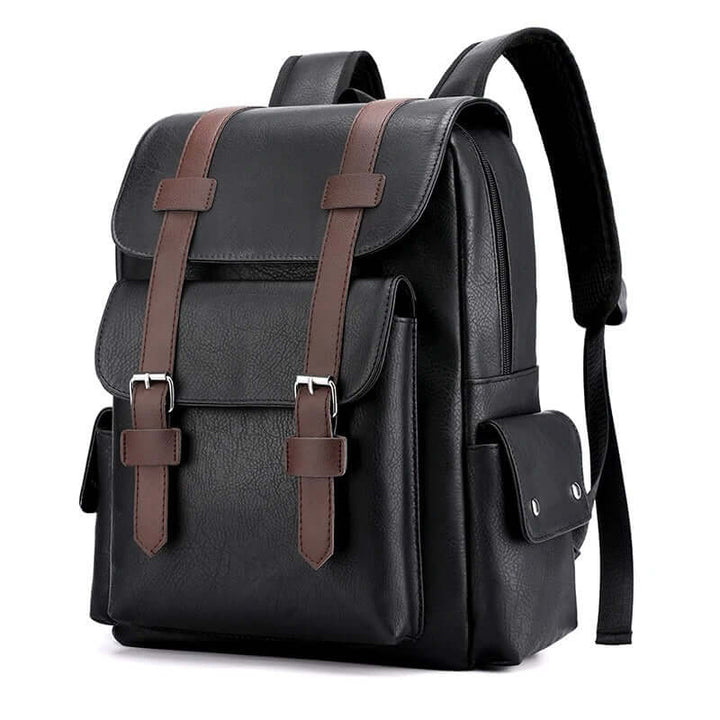 Unisex modern elegant black backpack with front buckle straps