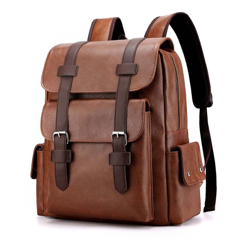 Unisex modern elegant brown backpack featuring spacious pockets