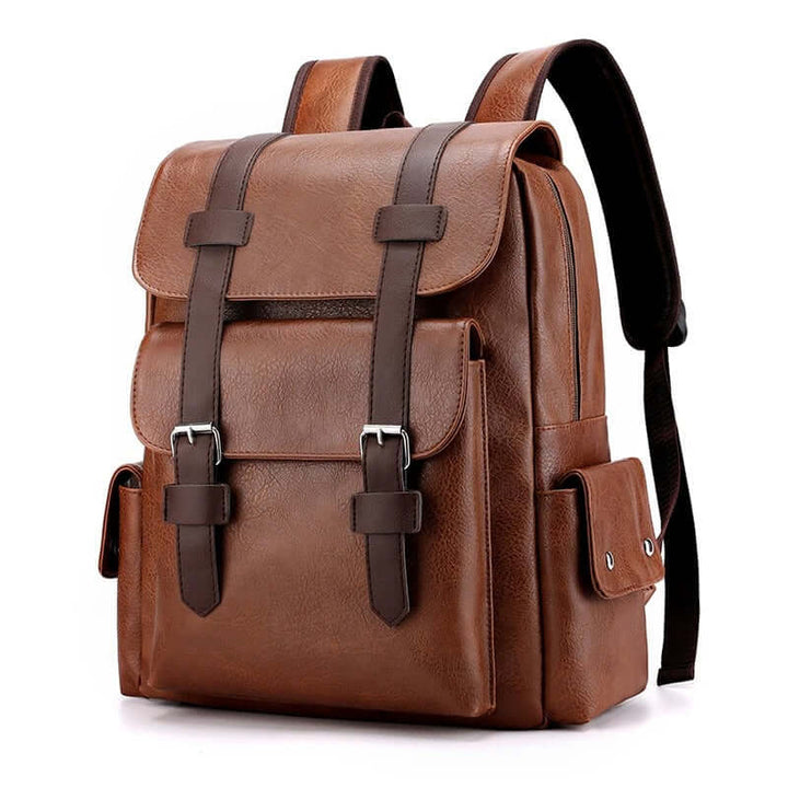 Unisex modern elegant brown backpack featuring spacious pockets