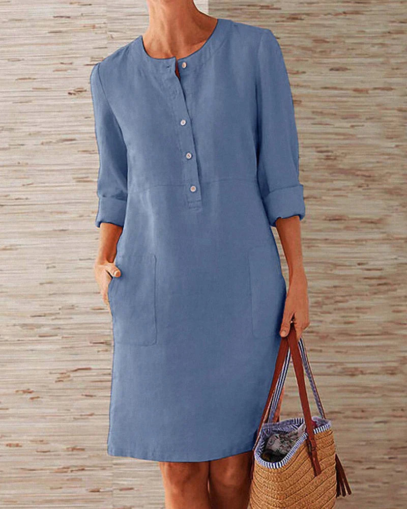Stylish plus size summer dress with decorative buttons for women