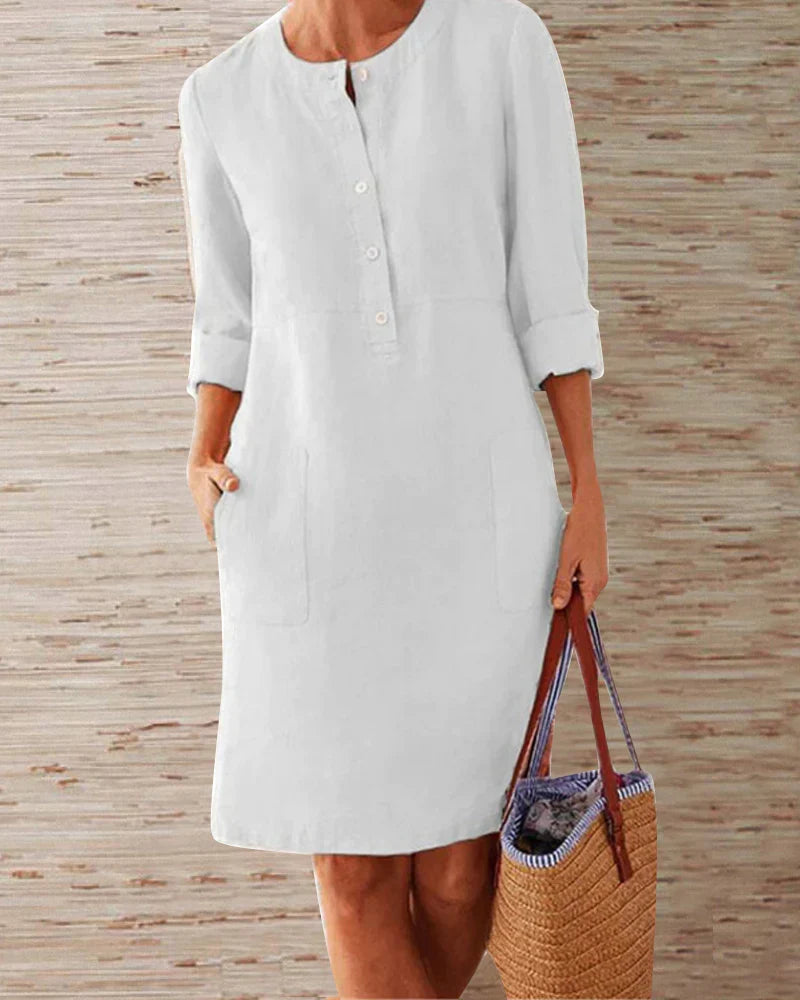 Women's A-line summer dress with button-placket detail in casual style