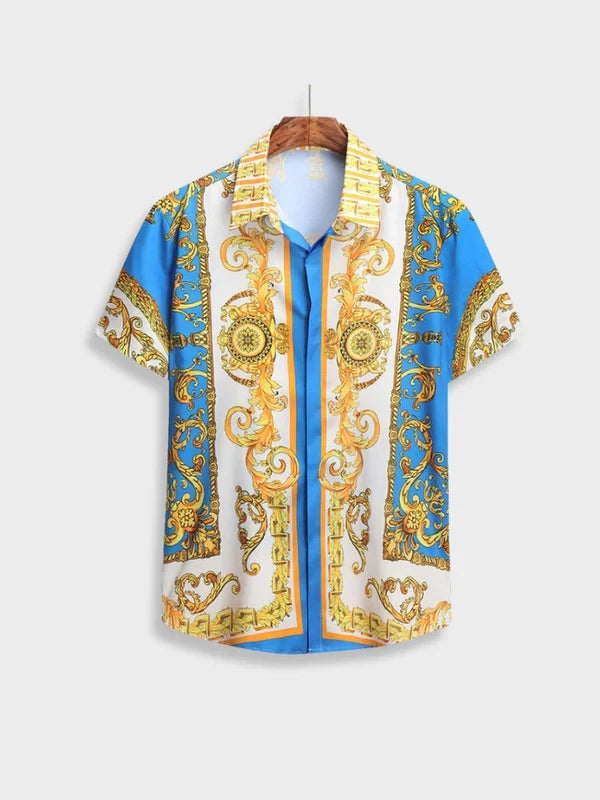 Comfortable summer vacation shorts with matching Baroque print top