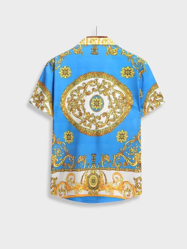 Trendy mens fashion outfit set with bold Italian Baroque patterns