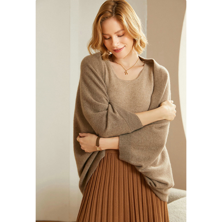 Full view of the elegant warm soft shawl wrap showcasing its generous size and drape