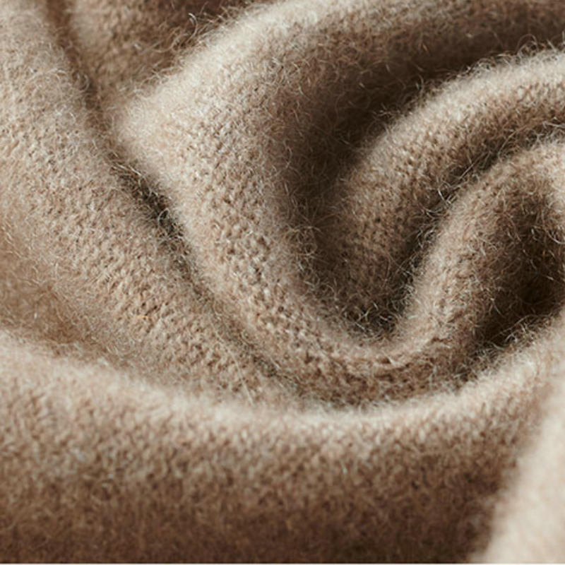 Detailed shot of the soft knit shawl edge and quality craftsmanship