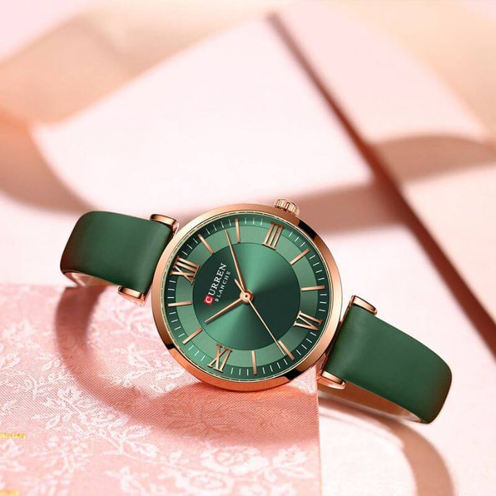 Luxury style waterproof timepiece for women paired with a chic wrist strap