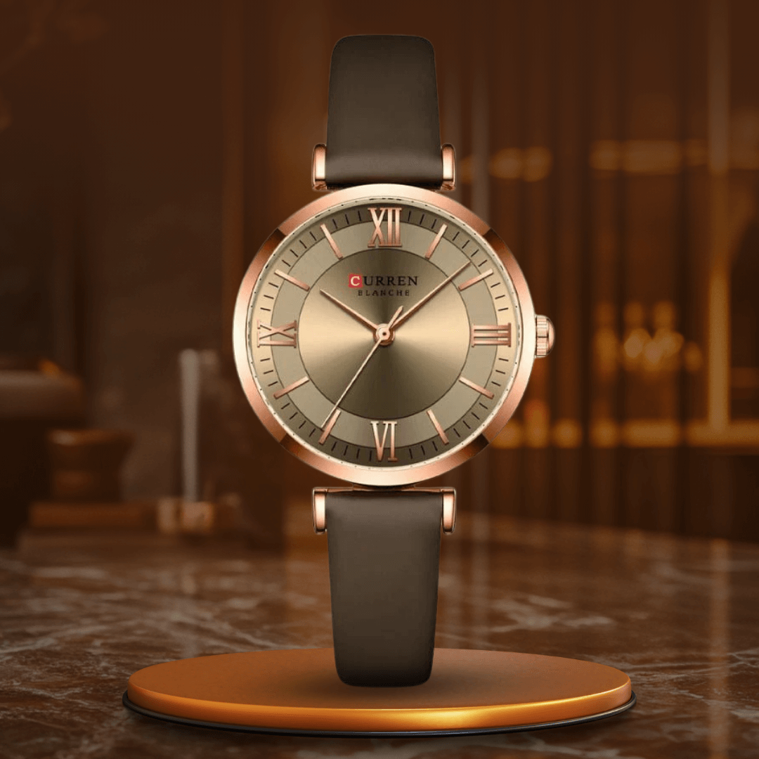 Coffee brown minimalist dial women's watch with matching strap