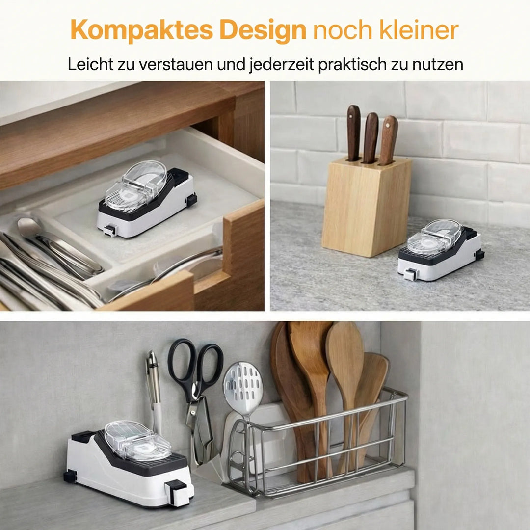 Ergonomic electric knife sharpener designed for chef knives and kitchen tools