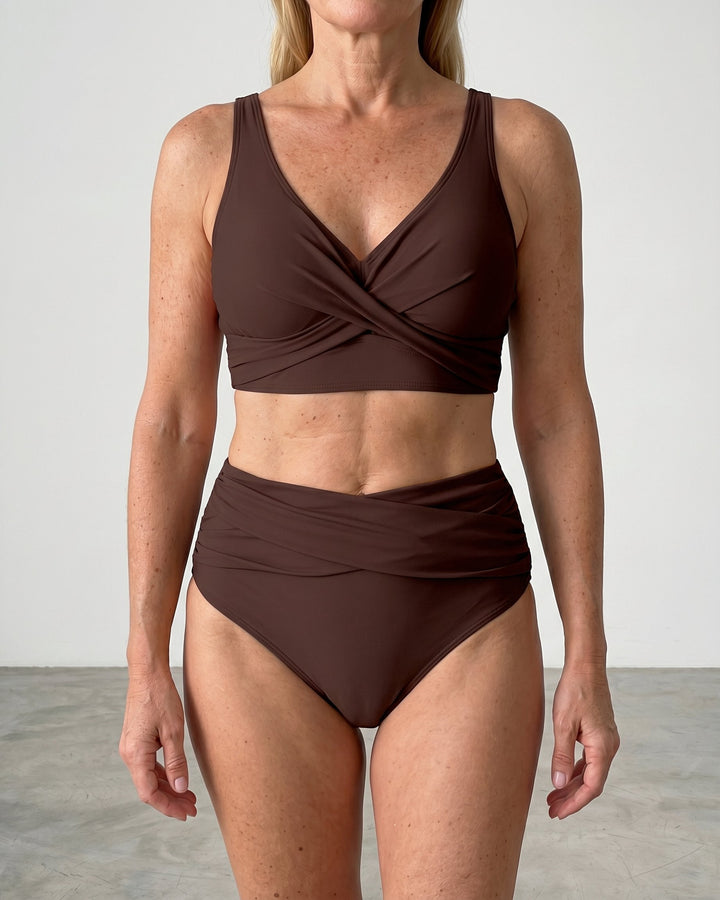 Detail of strap and clasp on shaping bikini for women