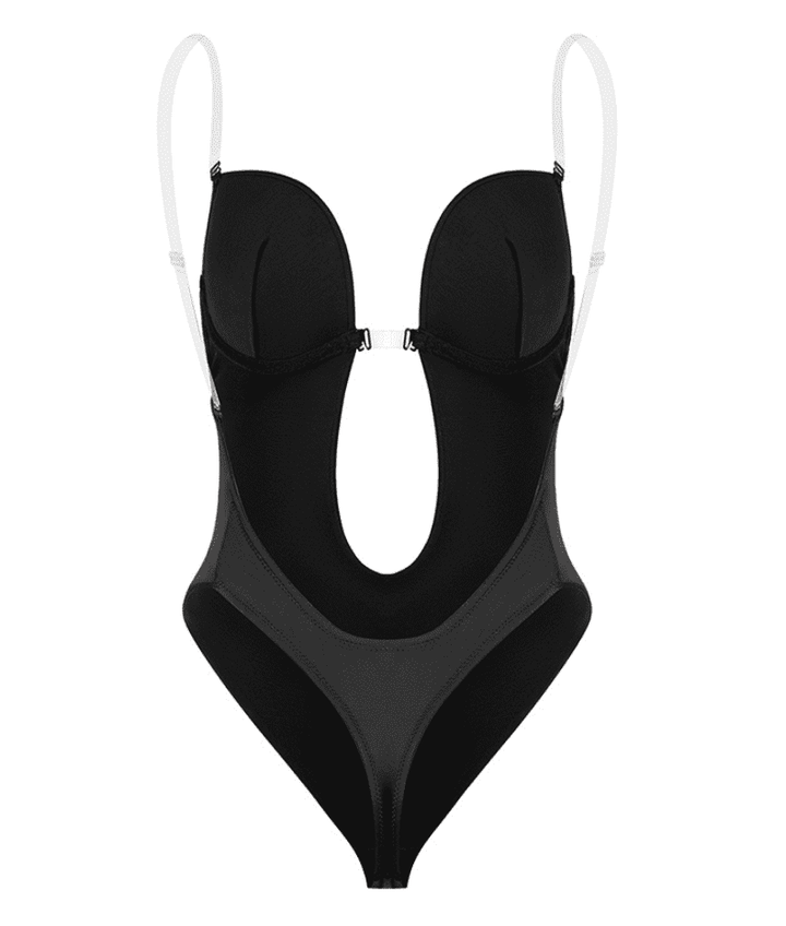 Seamless backless plunge bodysuit, formfitting women's lingerie shapewear