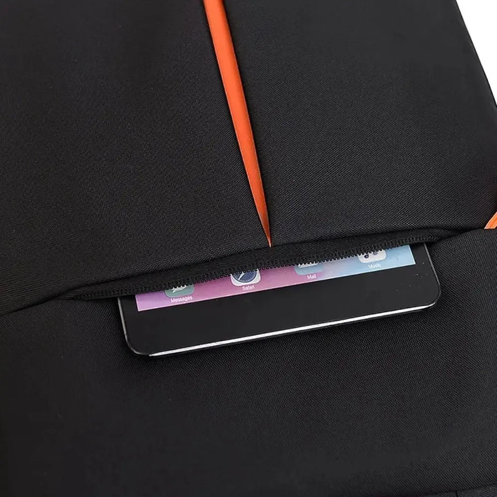 Flat lay of protective laptop sleeve ready for business travel