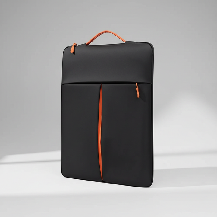 Black unisex protective laptop sleeve featuring a slim, travel-friendly profile