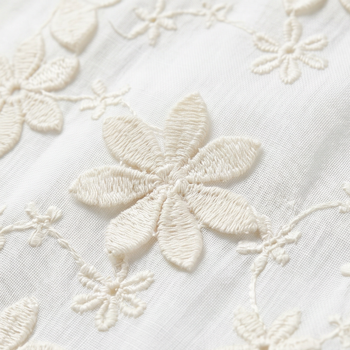 Detailed shot of textured fabric and stitching on blouse