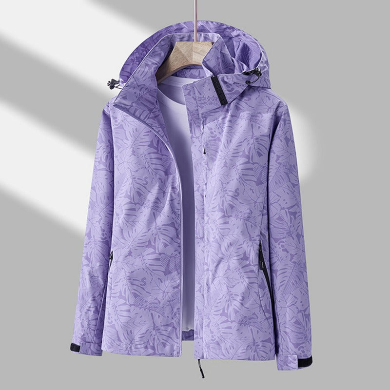 Close up view of the rain jacket fabric and zipper details