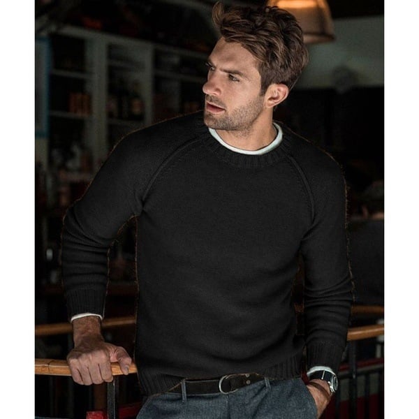 Man wearing Emmanuel men's crew neck pullover sweater in black color