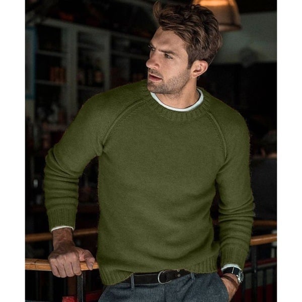 Man wearing Emmanuel men's crew neck pullover sweater in green color