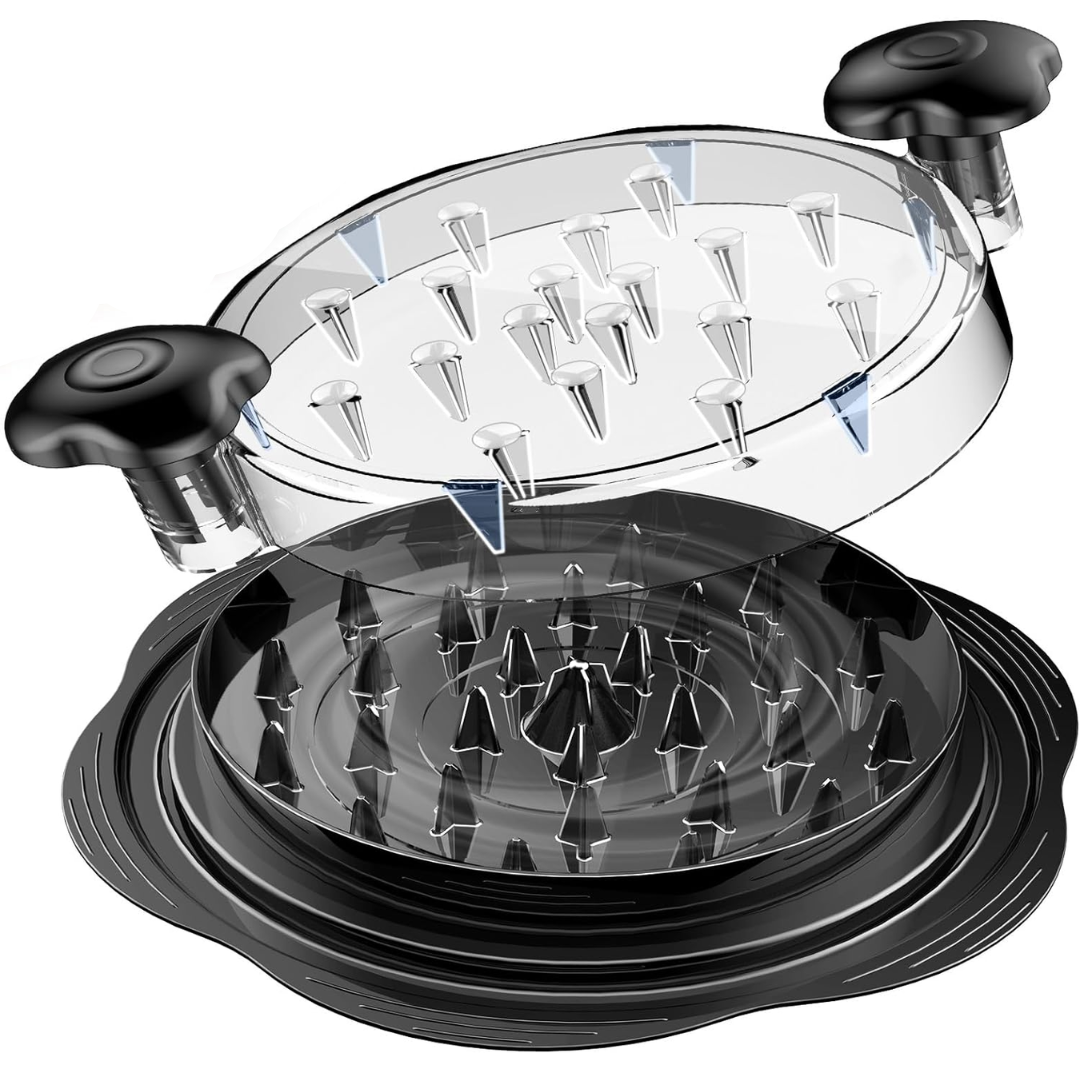 Ergonomic chicken shredder tool showing inner twist spikes for fast meat shredding.